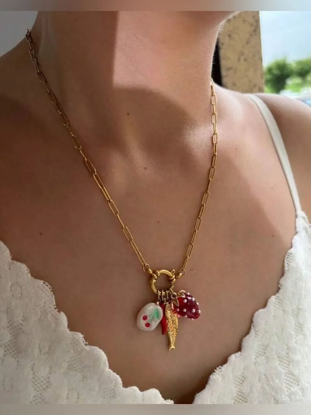 Fish andโstrawberry Charm Necklace N1465